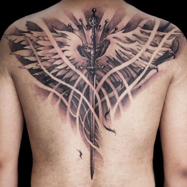 viking sword back tattoo