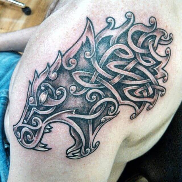 viking wolf tattoo on shoulder