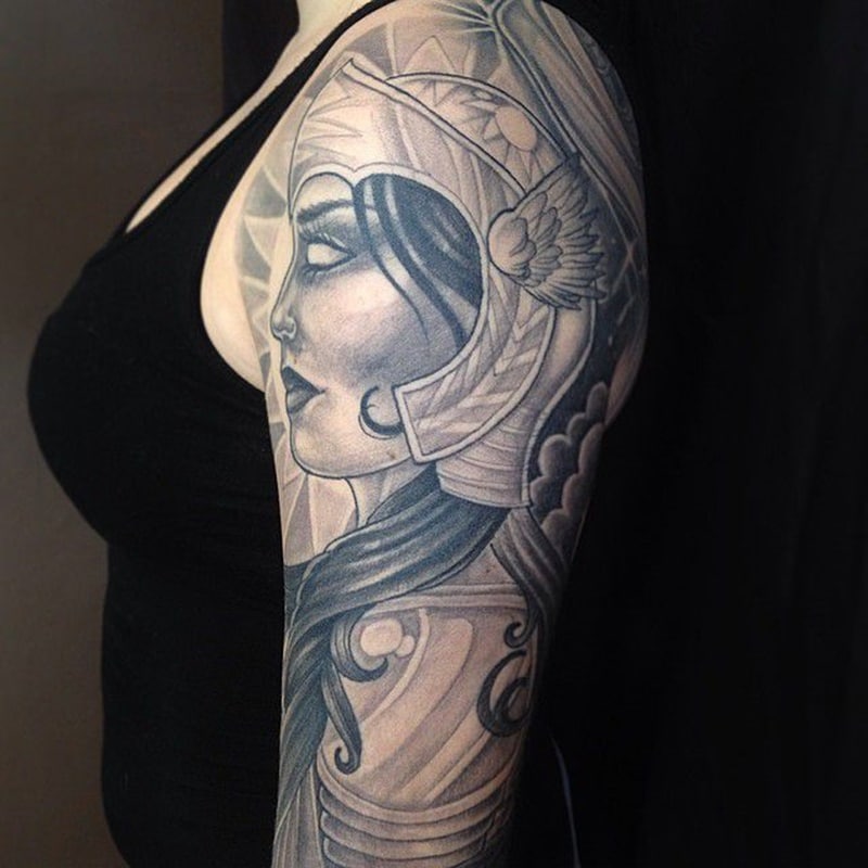 viking woman tattoo on arm