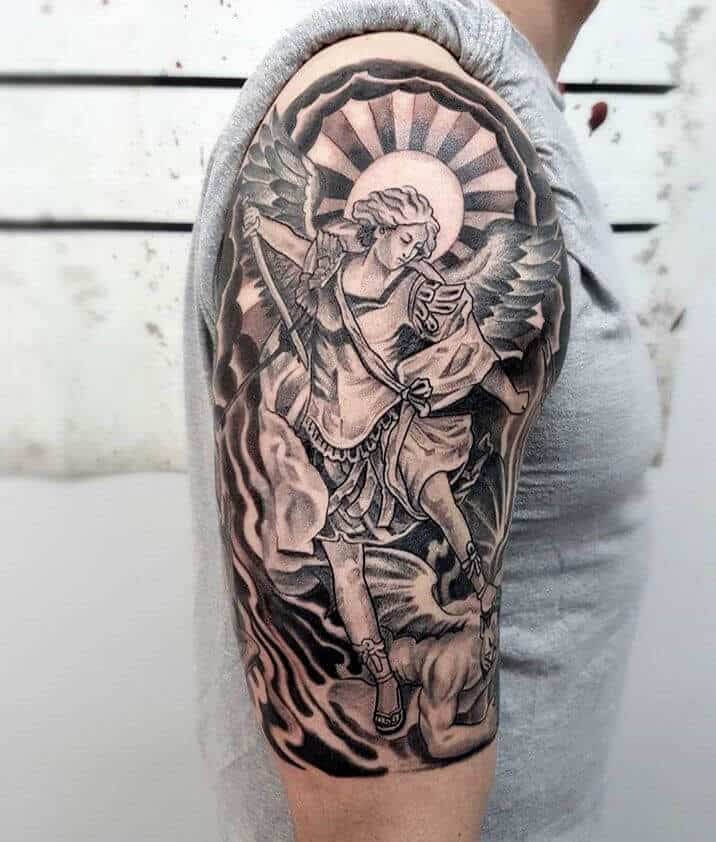 warrior saint michael tattoo on arm