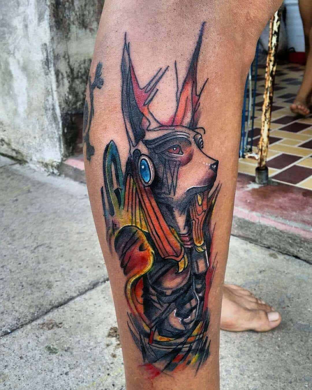 watercolor anubis tattoo