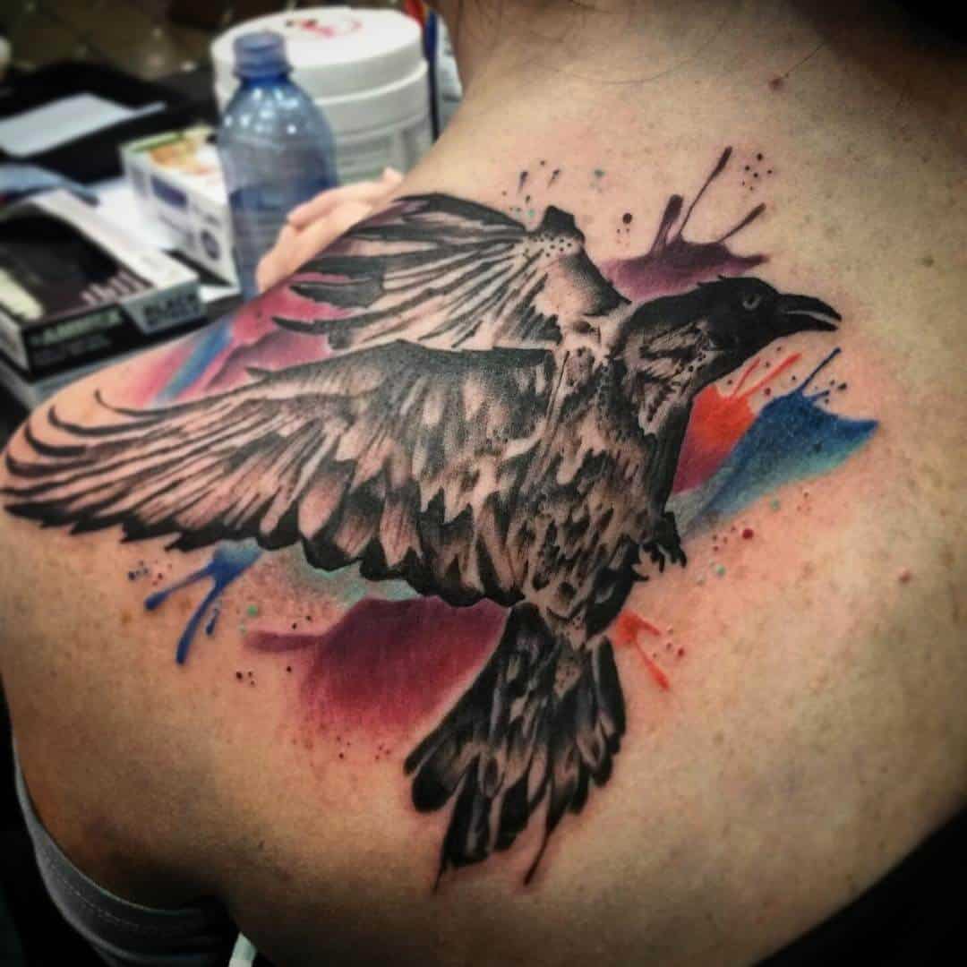 🦅Awesome watercolor raven by artist @princepsed.tattoos 📩 Booking email:  jhaastattoos@gmail.com 🩸 Portfolio: https://bit.ly/... | Instagram