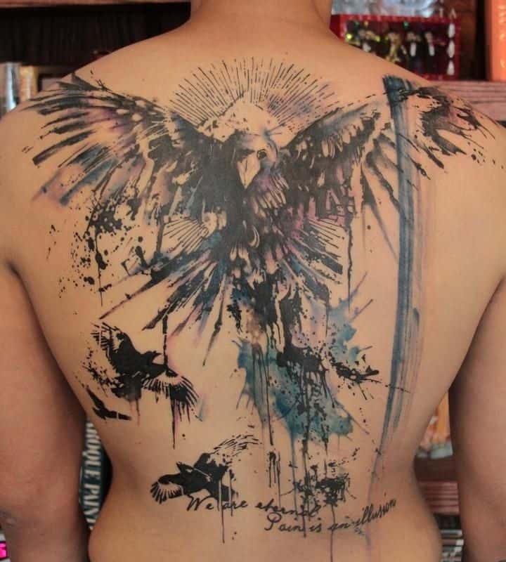 watercolor crow raven tattoo