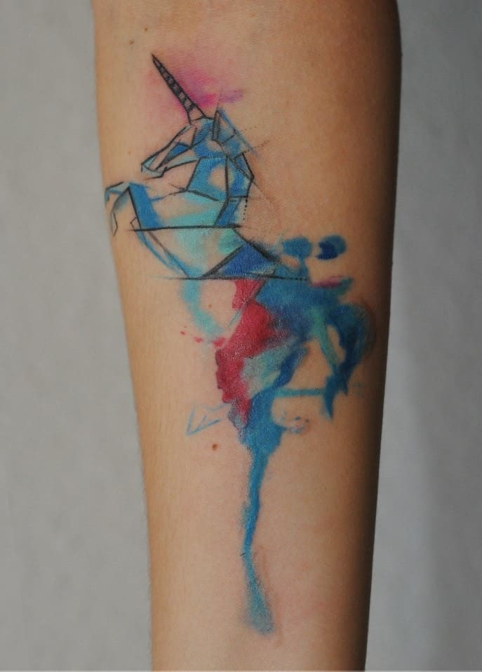 watercolor unicorn tattoo 