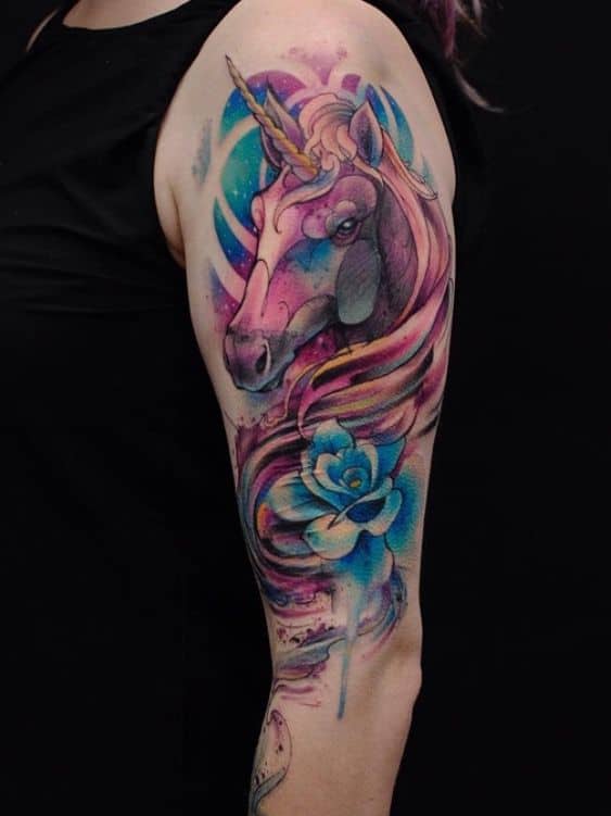 watercolor unicorn tattoo