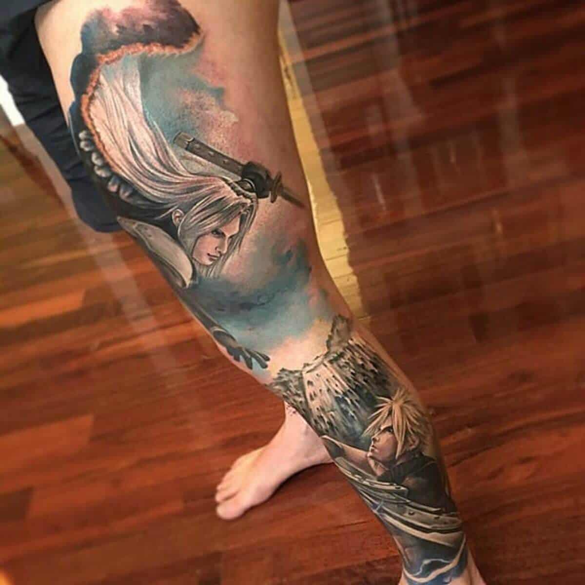 ff7 tattoo on leg
