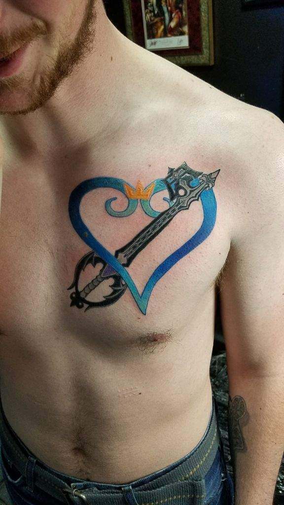 kingdom hearts keyblade tattoo on chest
