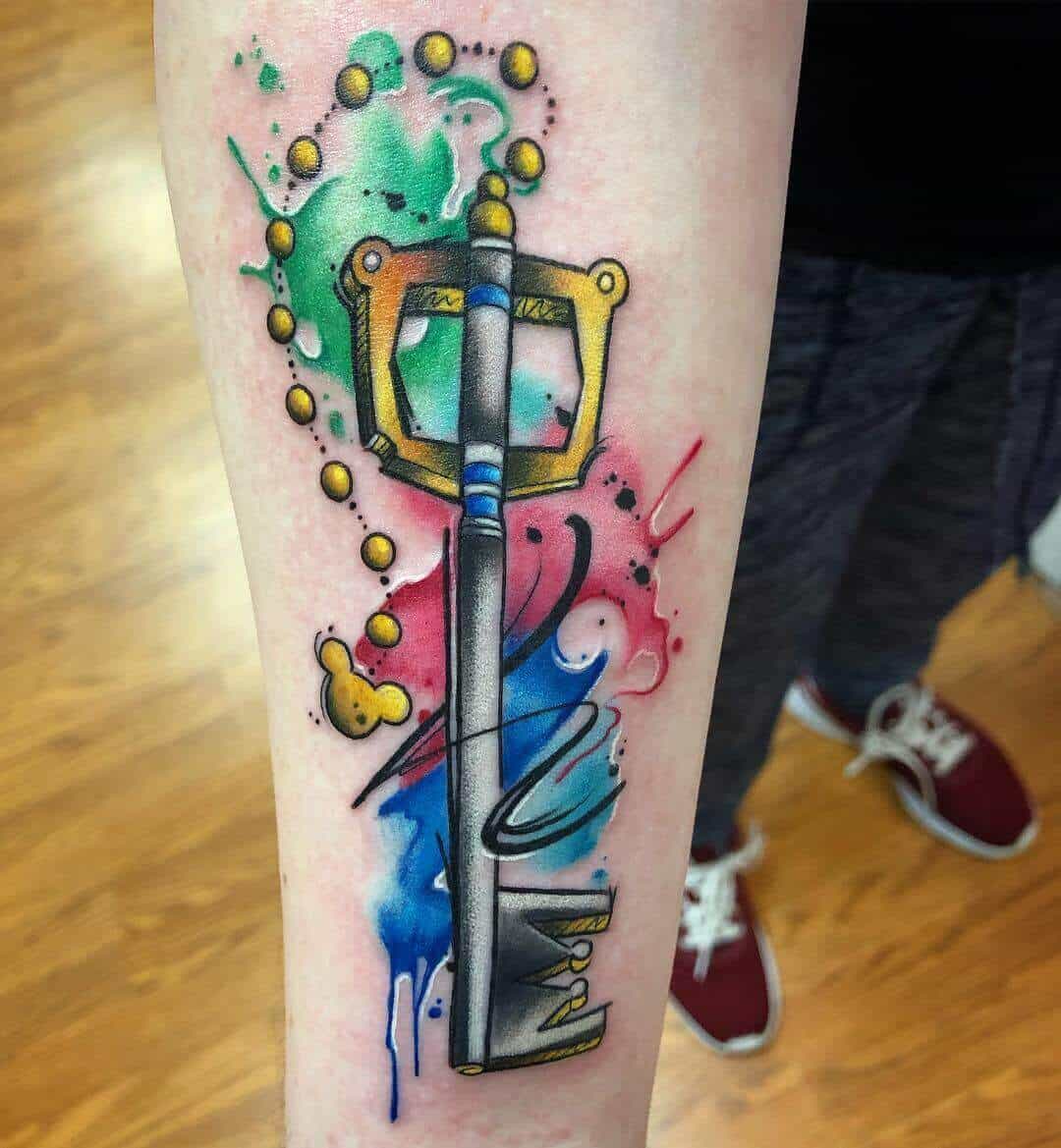 kingdom hearts watercolor tattoo on arm