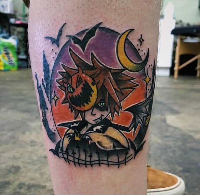 kingdom hearts watercolor leg tattoo