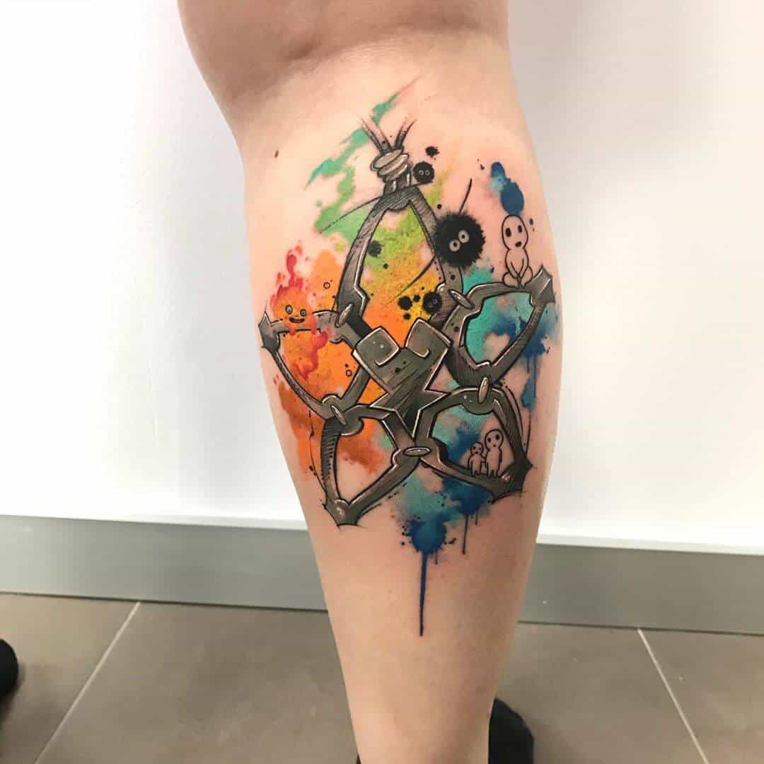kingdom hearts watercolor tattoo on leg