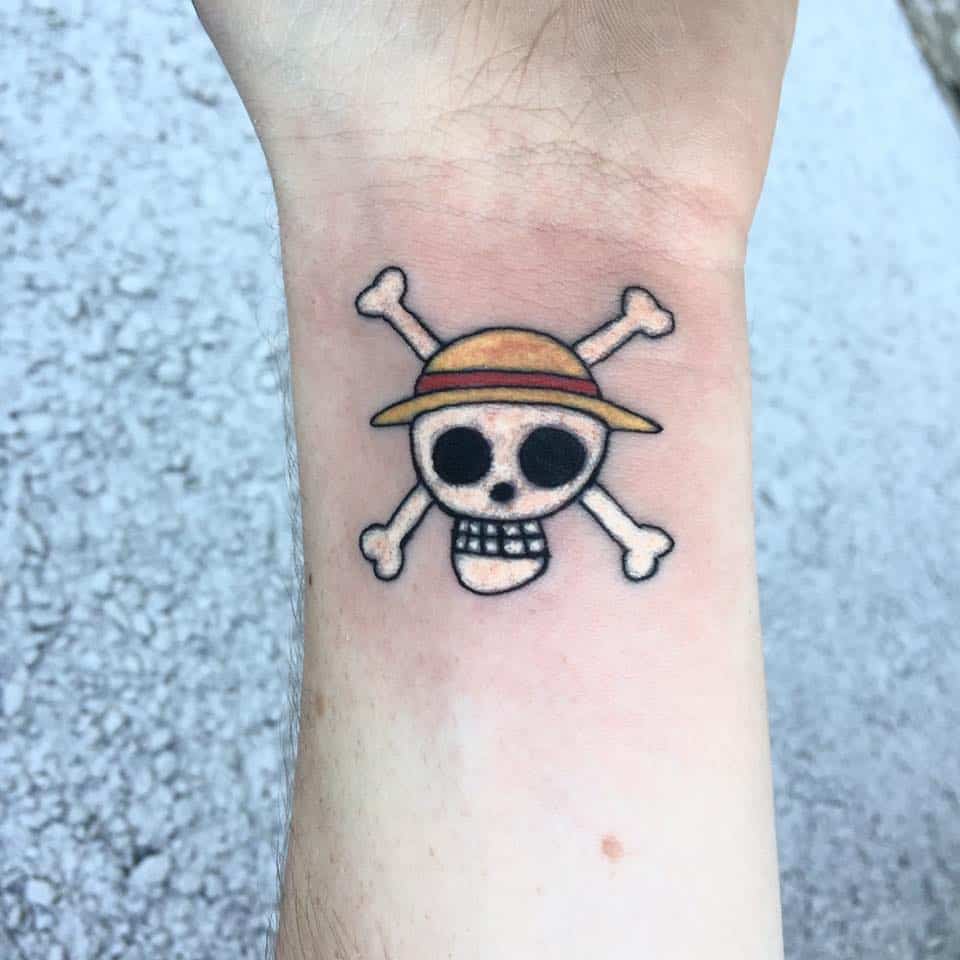 one piece skull tattoo on wrist