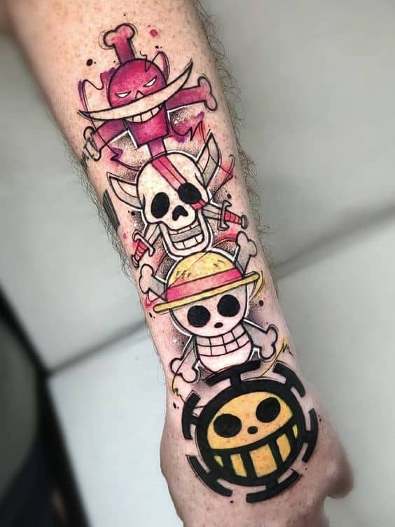 colored one piece skull tattoo