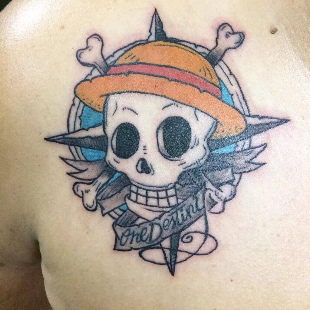 one piece skull chest tattoo