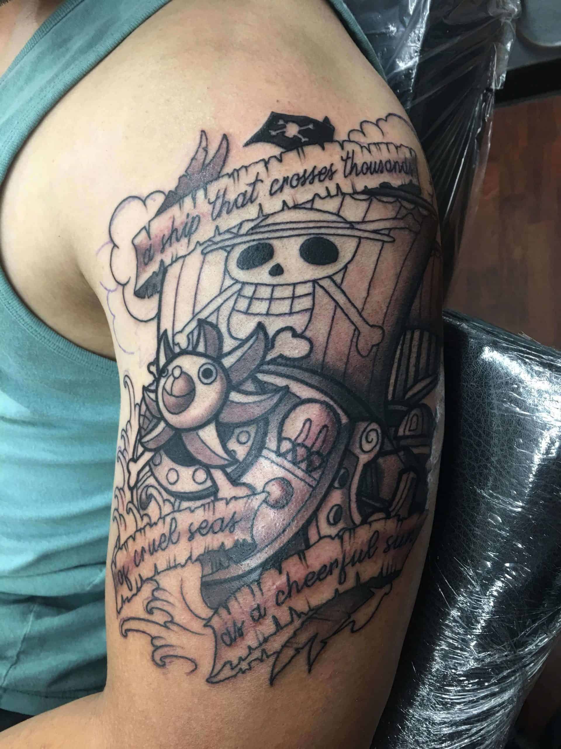 13th tattoo, 3rd One Piece tattoo, first piece with color. Gotta rep my  favorite sword and favorite arc from One Piece. #Shusui : r/OnePiece