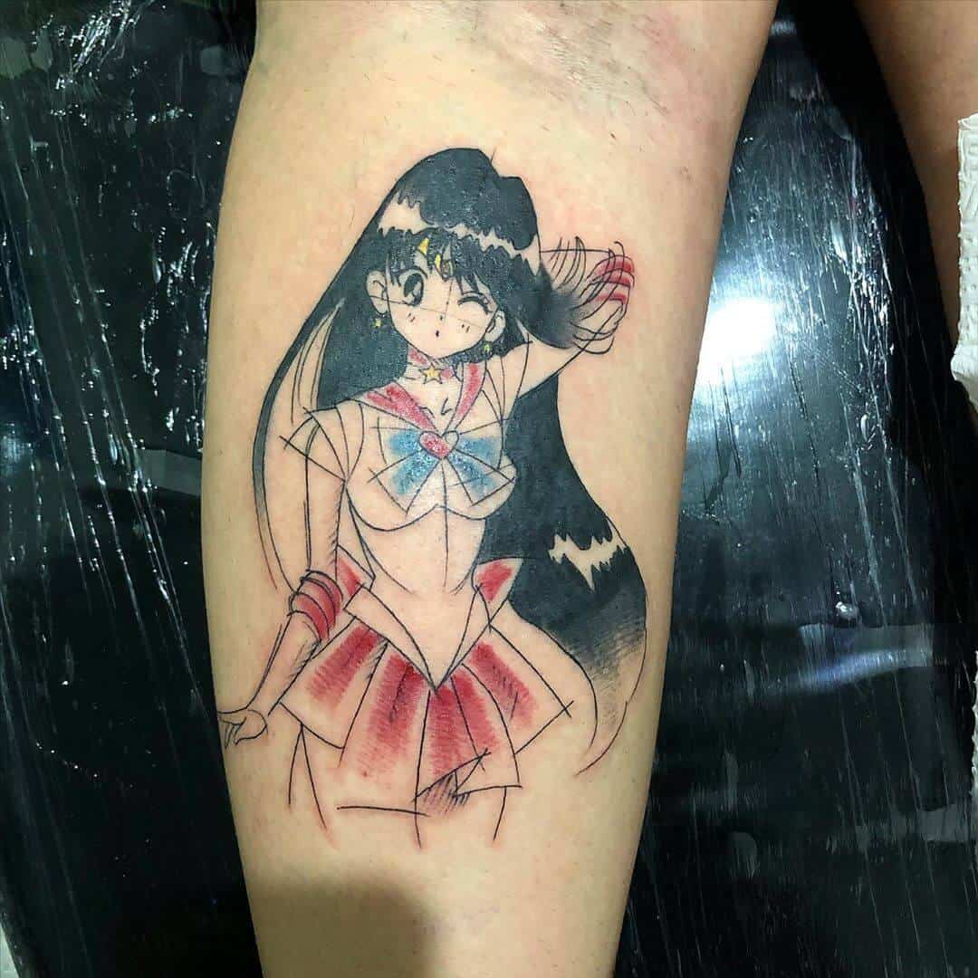 sailor mars tattoo on leg