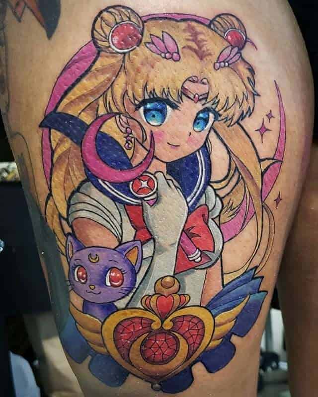 sailor moon tattoo on thigh
