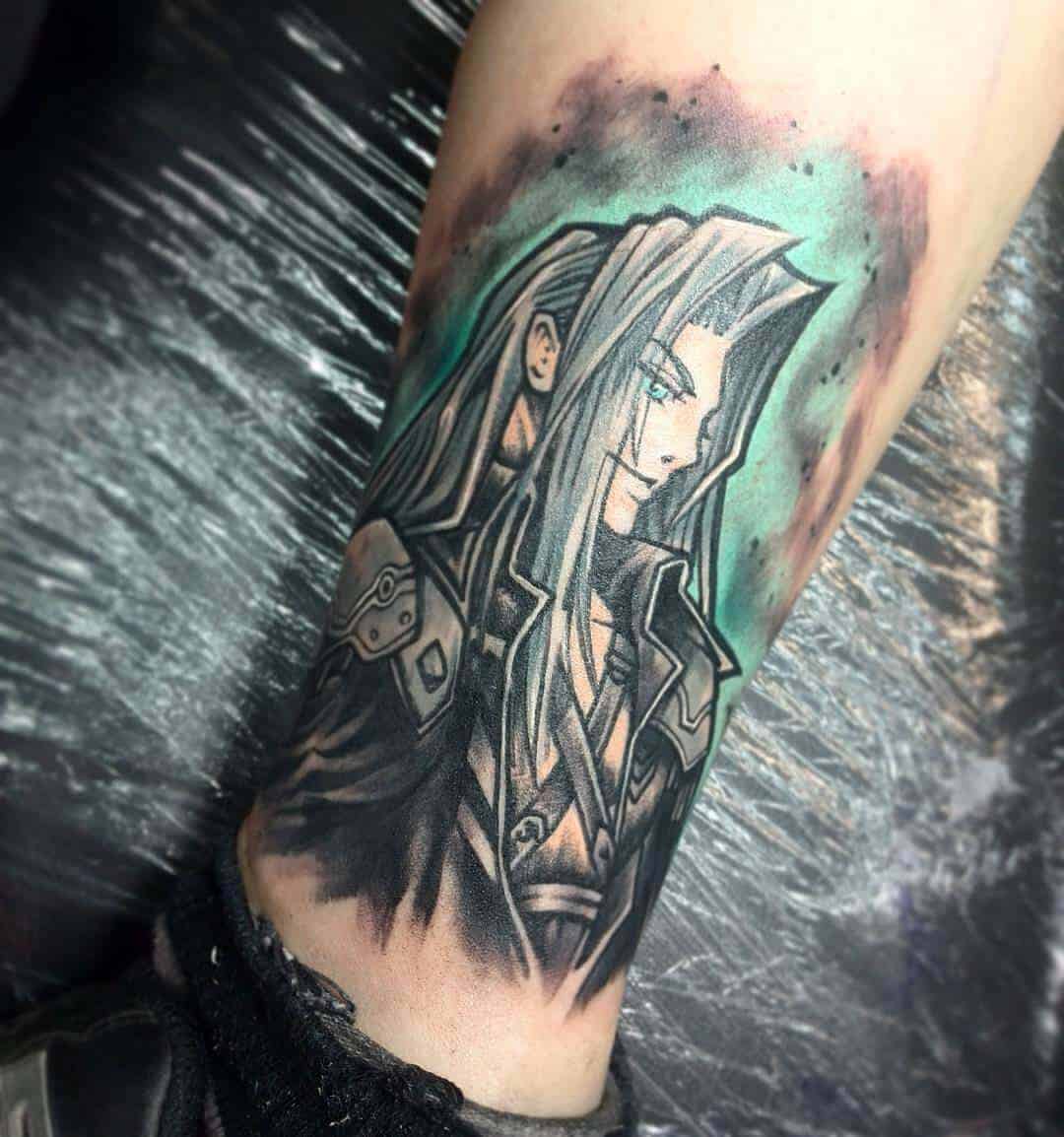 sephiroth tattoo on leg