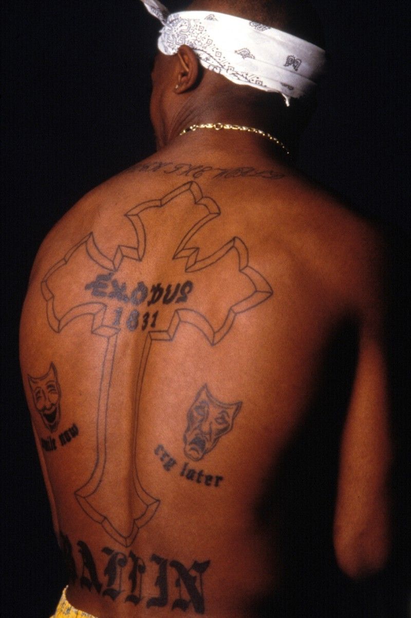 tupac shakur gothic cross tattoo