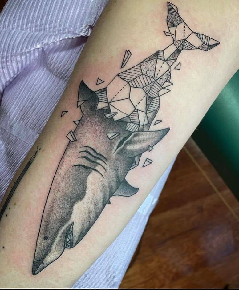 shark #geometric #tattoo #blackandgreytattoo | Tattoos, Black and grey  tattoos, Geometric tattoo