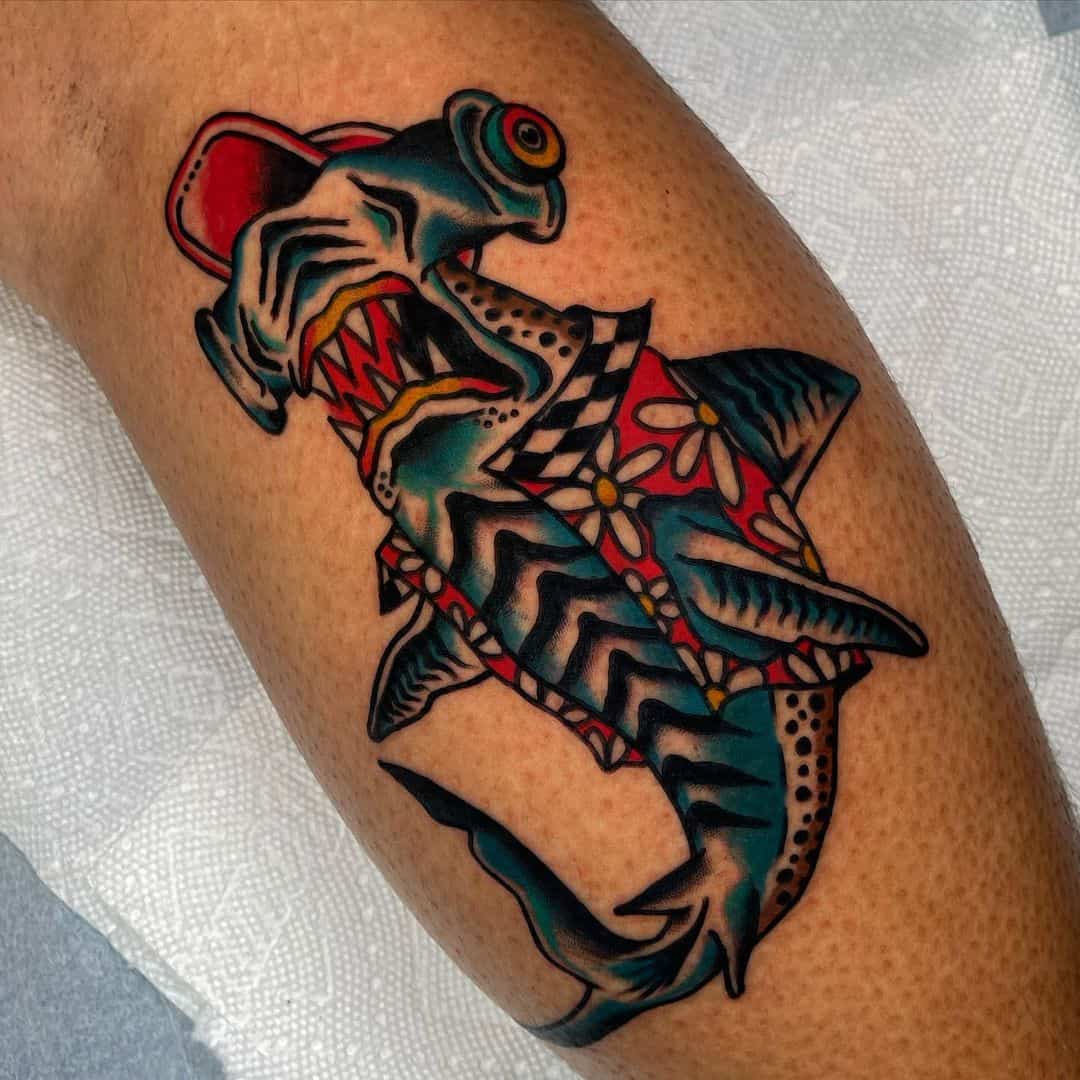 Sick Hammerhead Shark Neo Traditional tattoo  Traditional shark tattoo Shark  tattoos Hammerhead shark tattoo