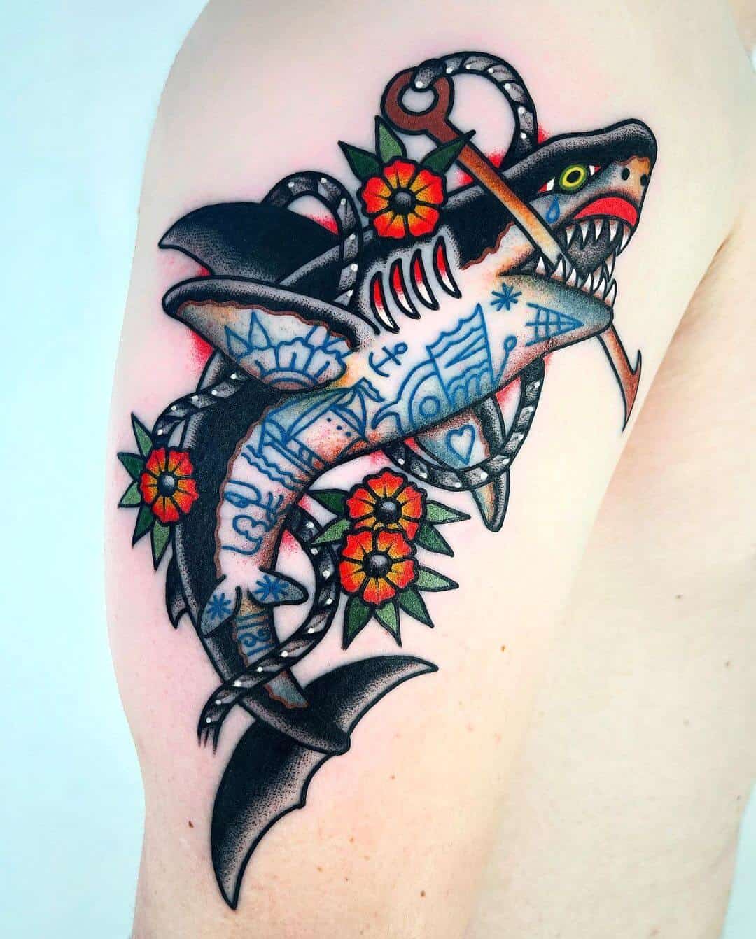 American traditional shark  Traditional shark tattoo Tattoos Shark  tattoos