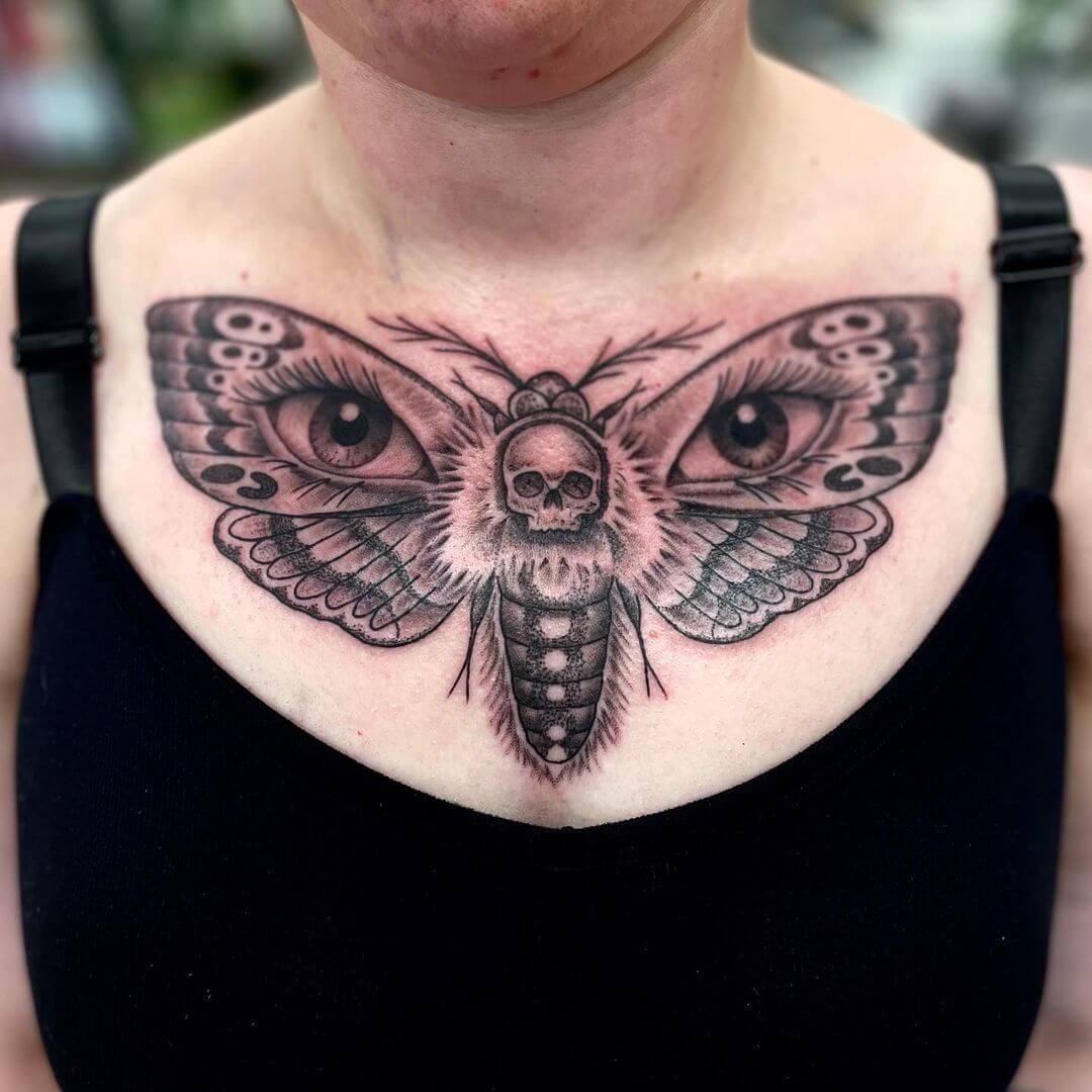 ARORA Tattoo Studio  Death head moth tattoo by Lisa Forde aroratattoo on  liambonner  mothtattoo blackandgreytattoo chesttattoo  Facebook