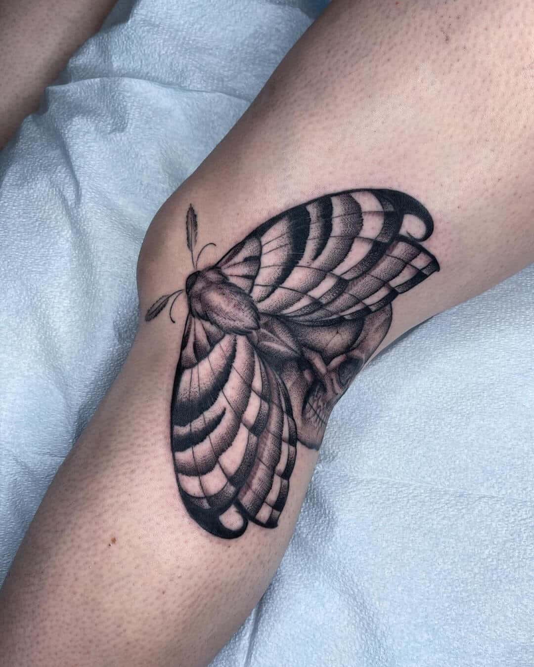death moth tattoo dotwork