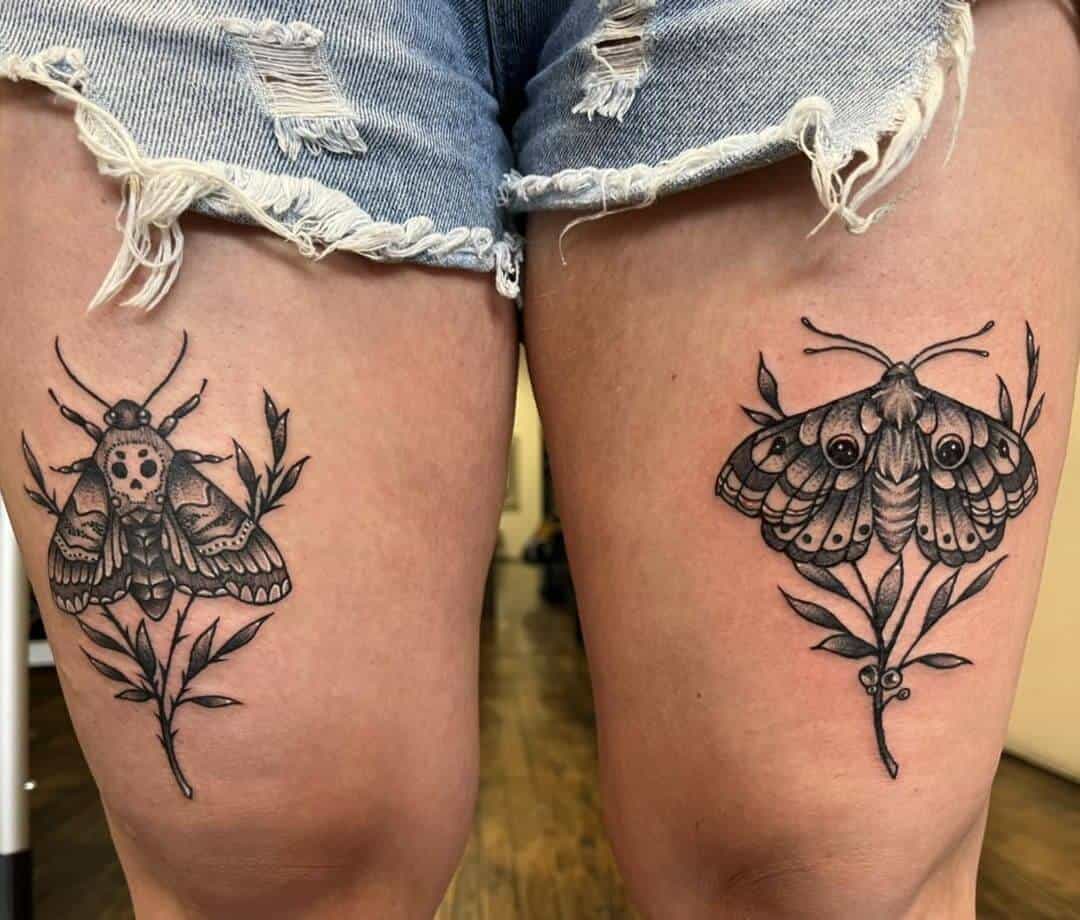 death moth tattoo on thigh 