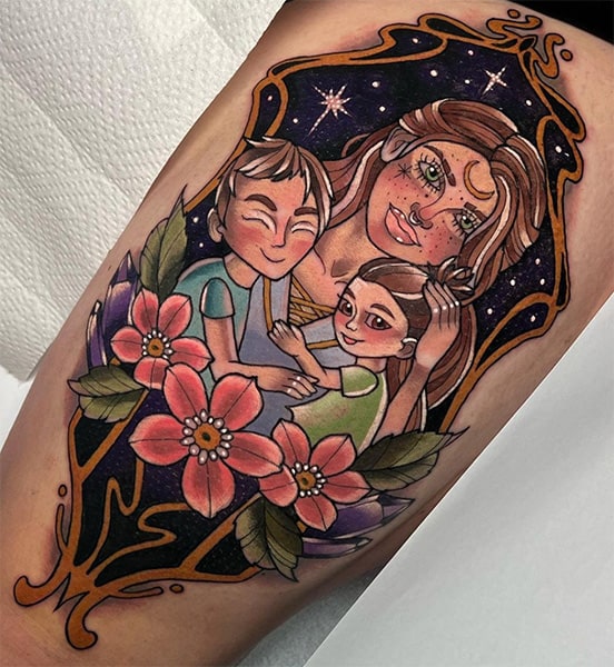 Classy color mother and children tattoo