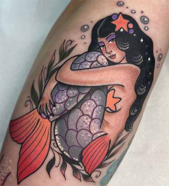 Colorful mermaid tattoo