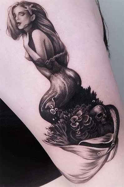Realistic mermaid tattoo