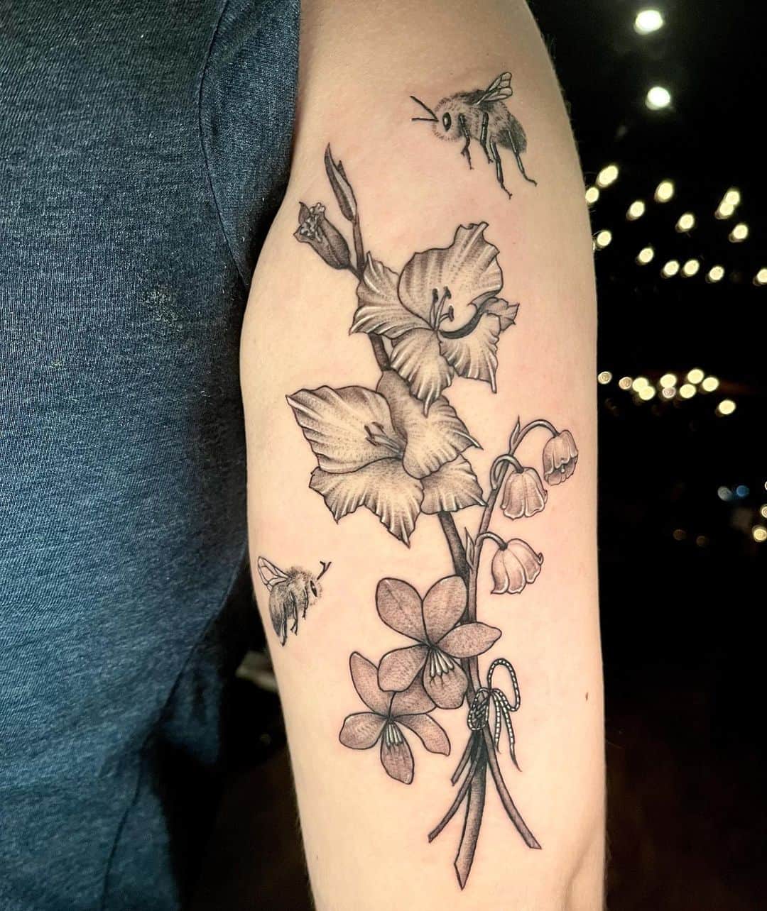 bee and flower tattoo
