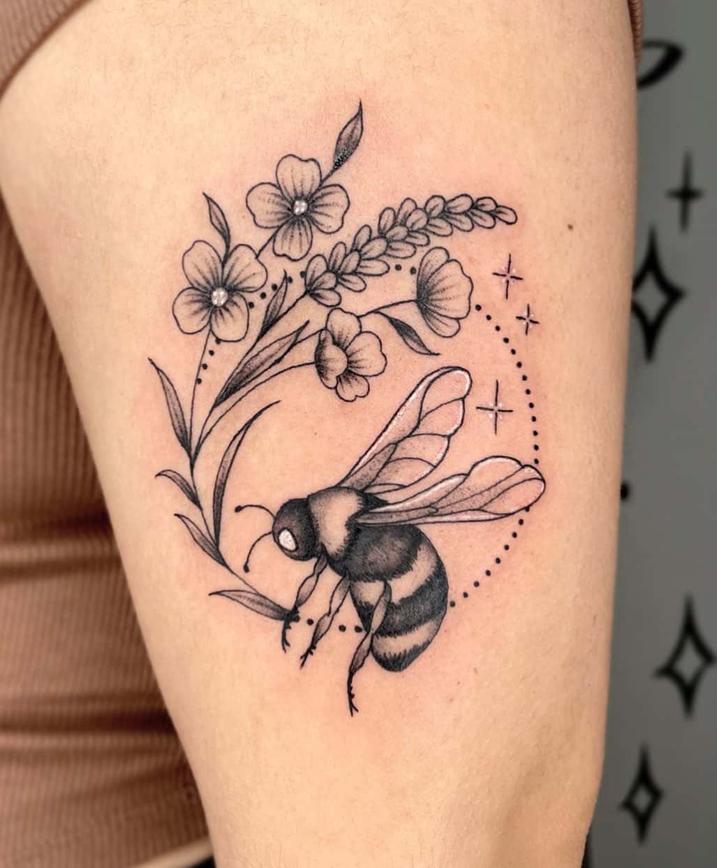 bee and flower tattoo