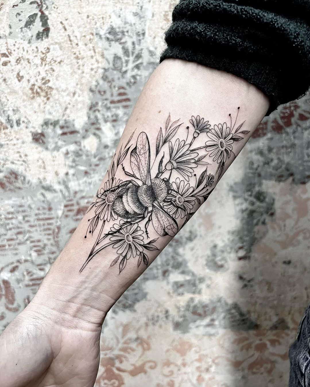 bee and flower tattoo