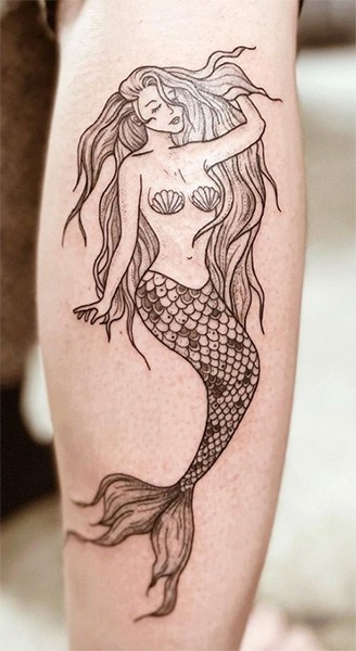 black ink mermaid tattoo