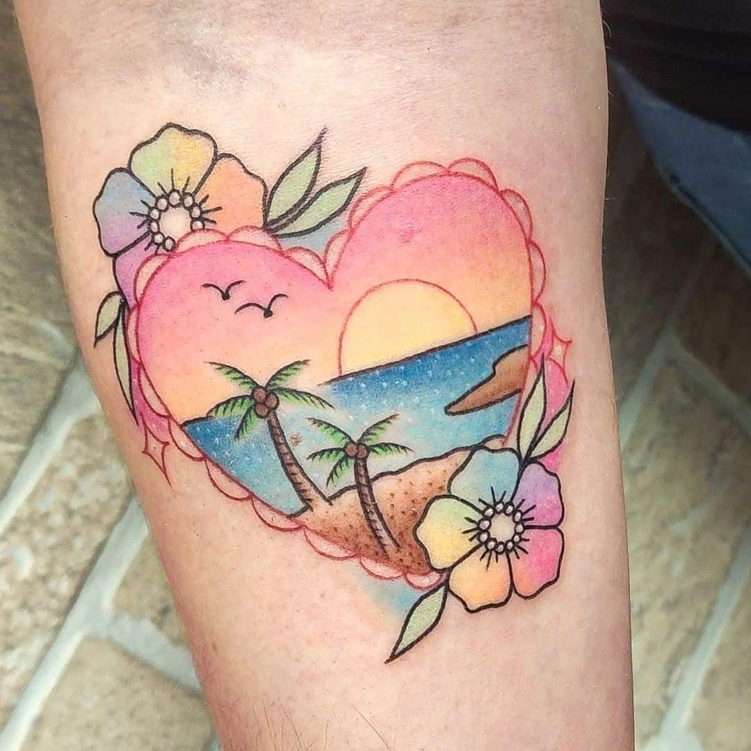 flowers and waves tattoo