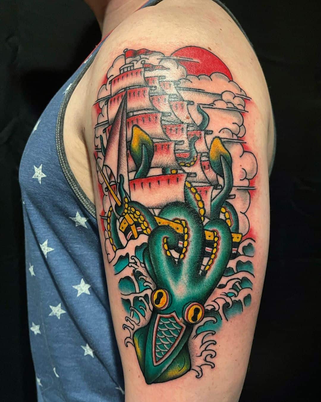 kraken and ship tattoo