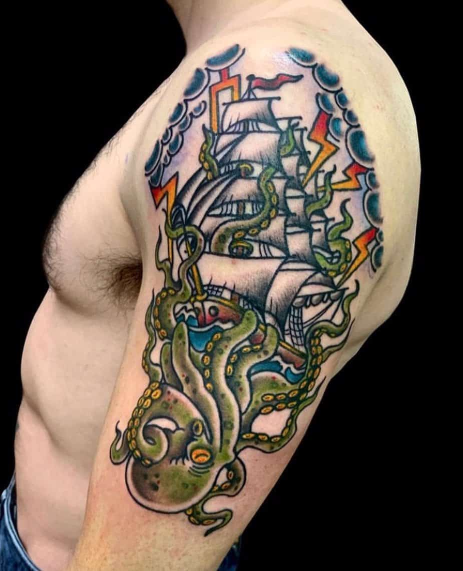 kraken and ship tattoo