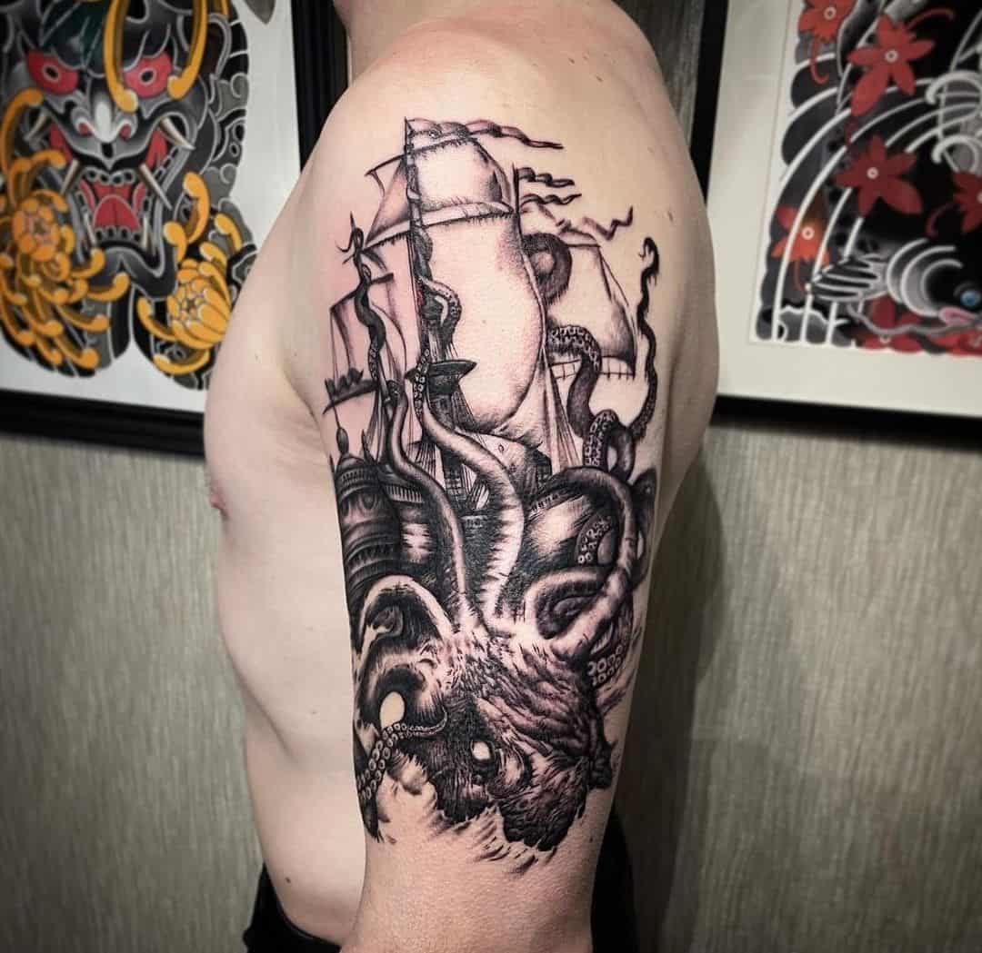 kraken and ship tattoo