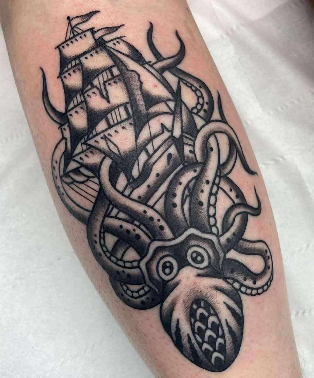 kraken and ship tattoo