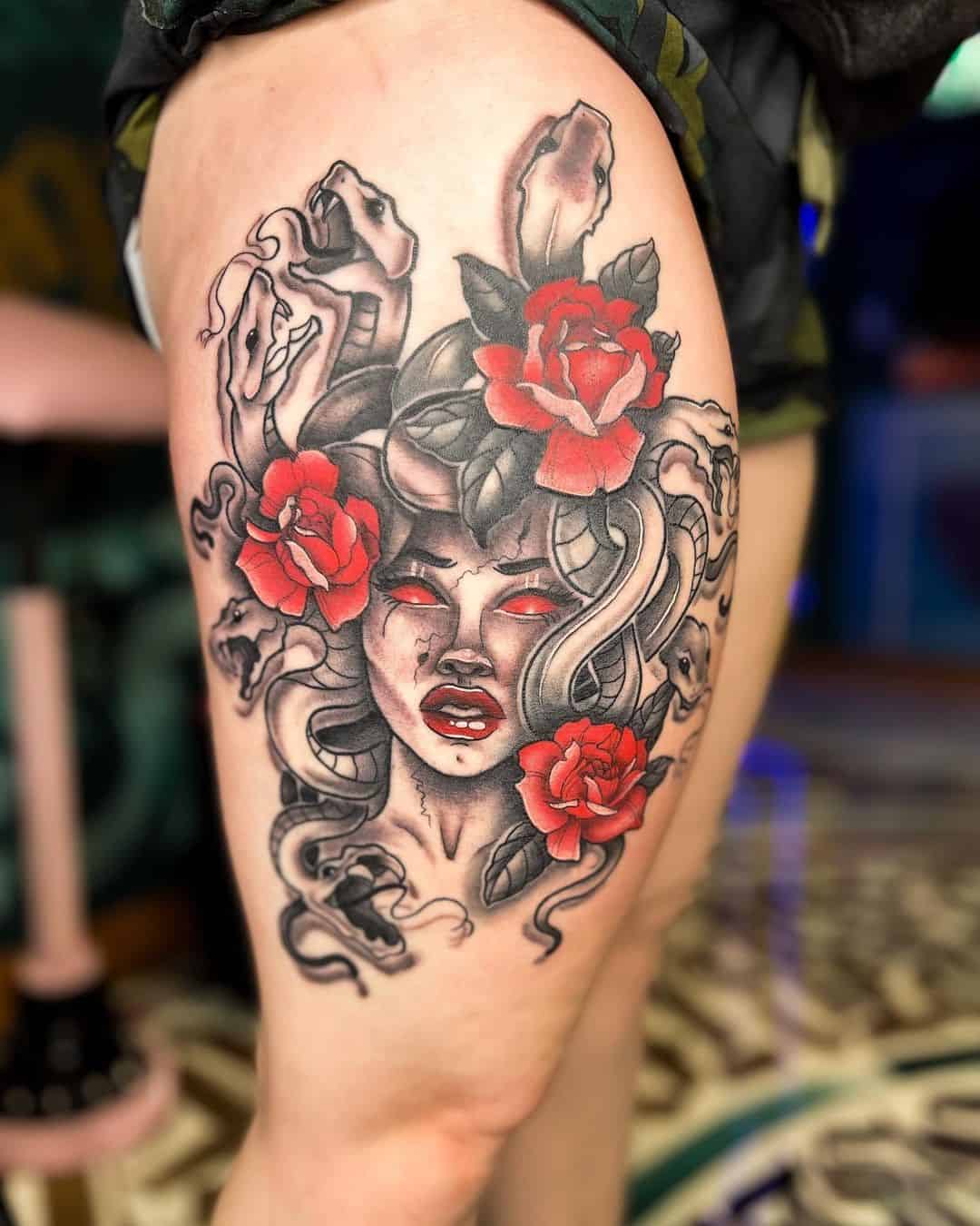 medusa thigh tattoo
