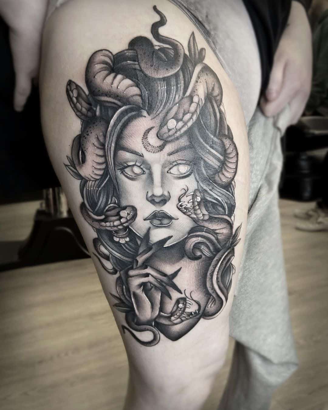 medusa thigh tattoo
