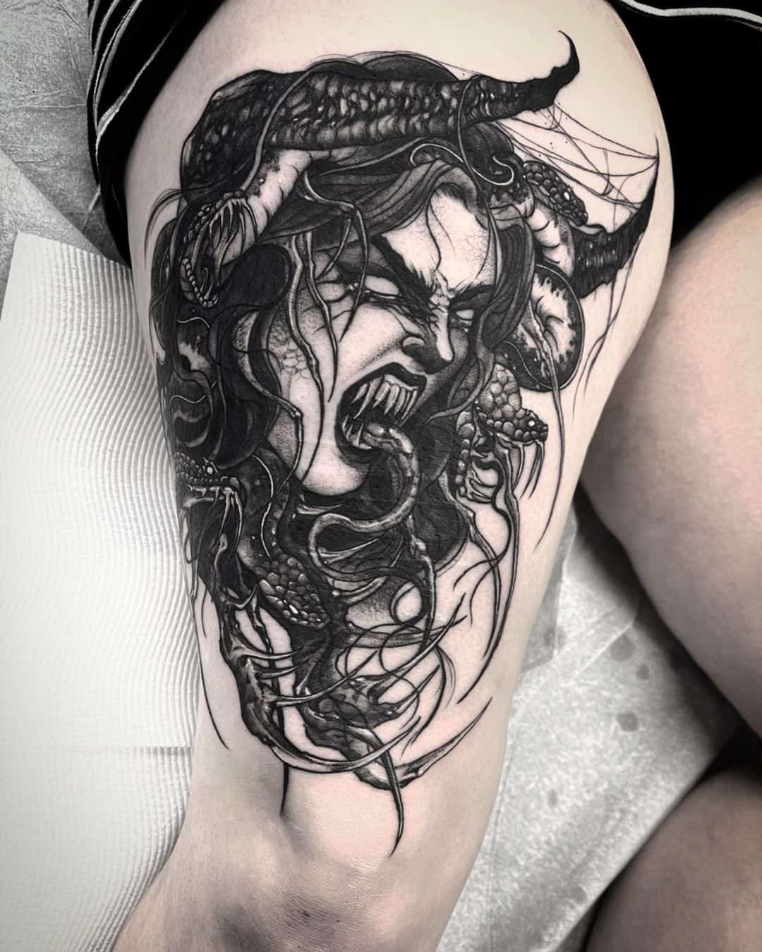medusa thigh tattoo