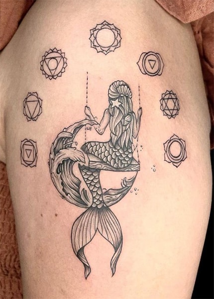 Mermaid Tattoo Stencil Graphic by tattooworker  Creative Fabrica