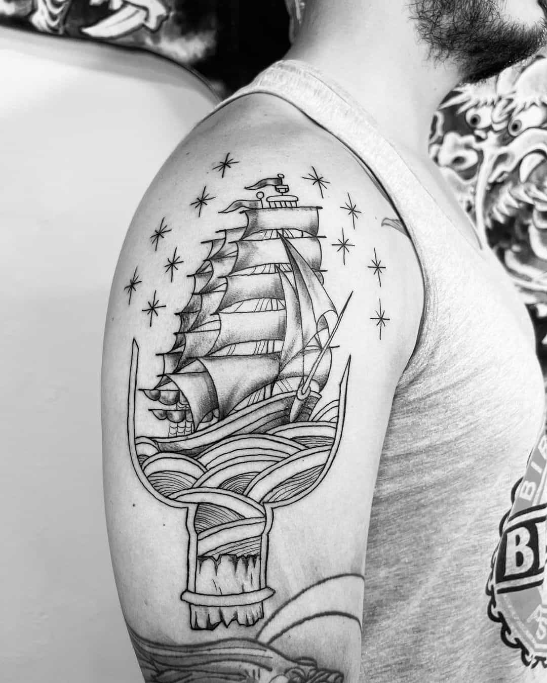 sailboat chest tattoo