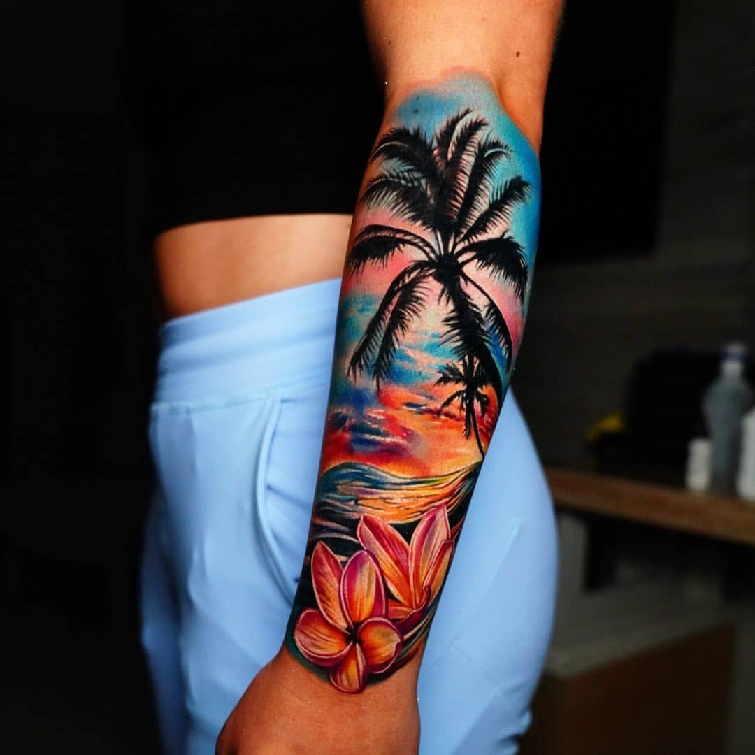 Daria Stahp Creates Vibrant DoubleExposure Tattoos  KickAss Things   Landscape tattoo Color tattoo Small tattoos